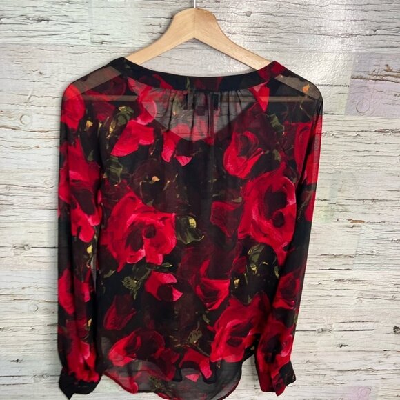 PJK Patterson J Kincaid blouse top red  black floral size XS - Picture 7 of 9